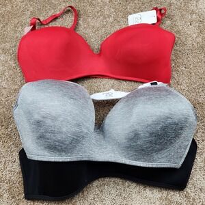 Rene Rofe 3 Pack Comfort Wire-Free Bras 40D Red Gray Black B26009XH3-RGB NEW